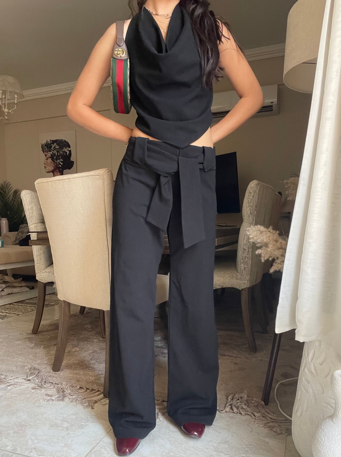 Wide Belt Black Pants