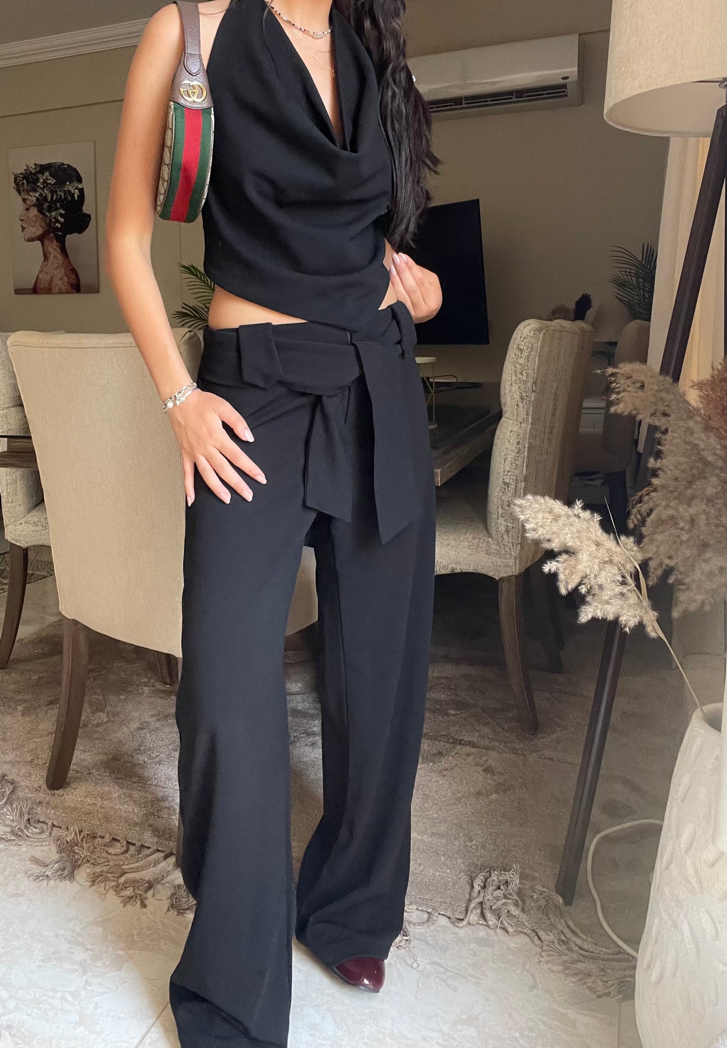 Wide Belt Black Pants