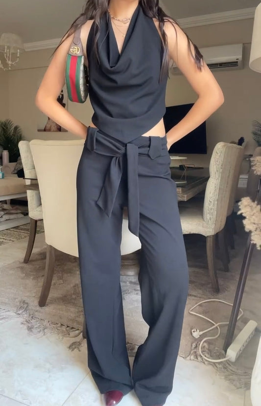 Wide Belt Black Pants