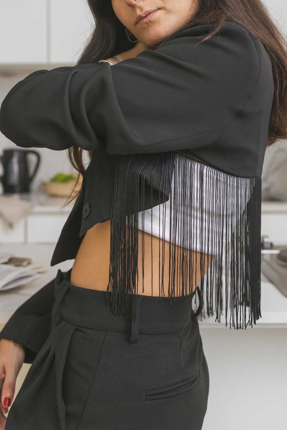 Black Blazer with Fringes
