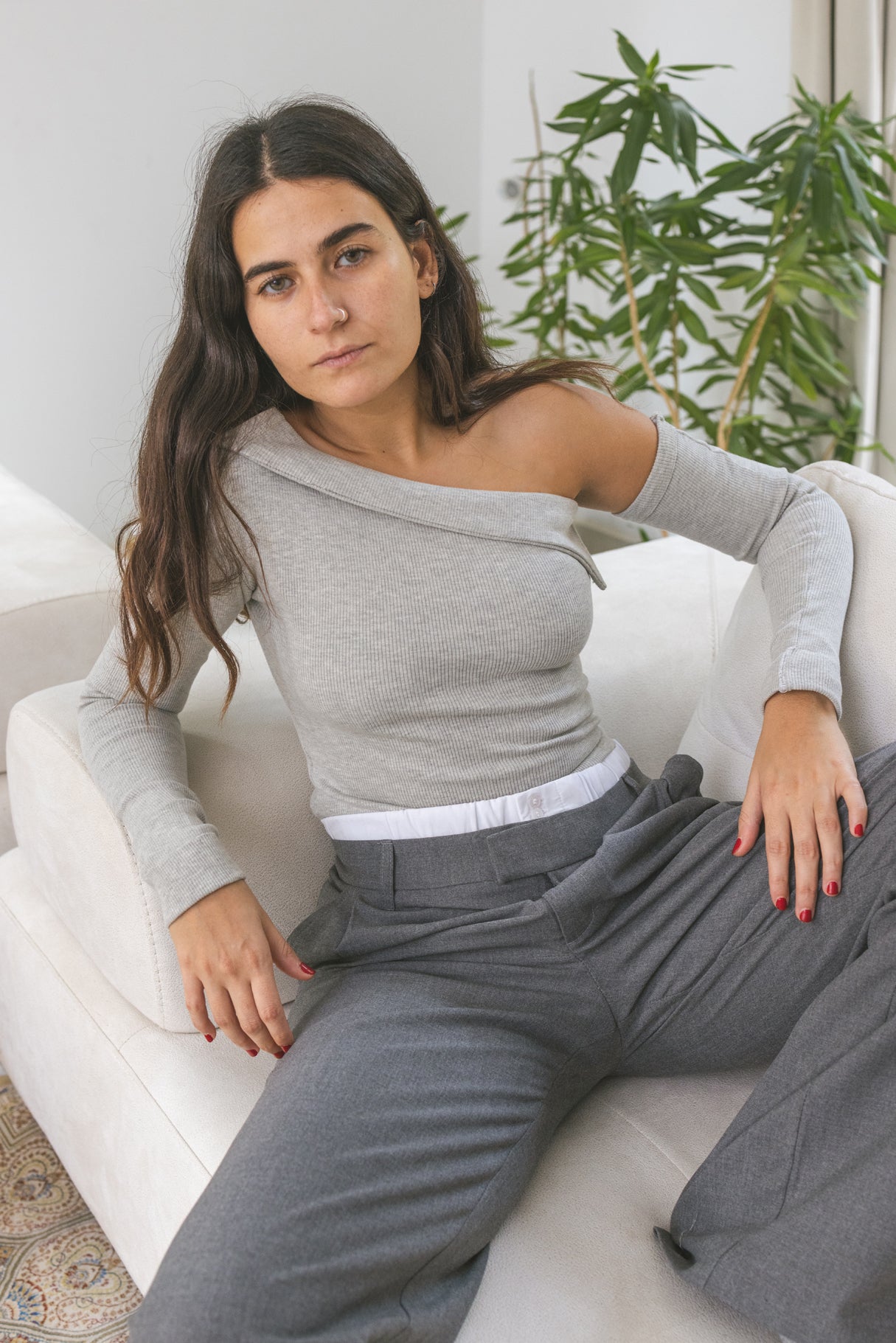 Grey Ribbed Top