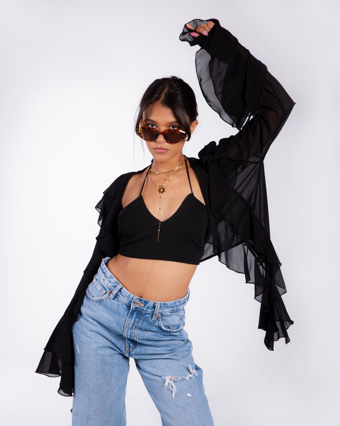 Ruffles black chiffon top