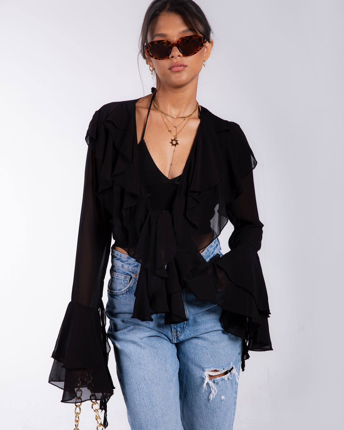 Ruffles black chiffon top